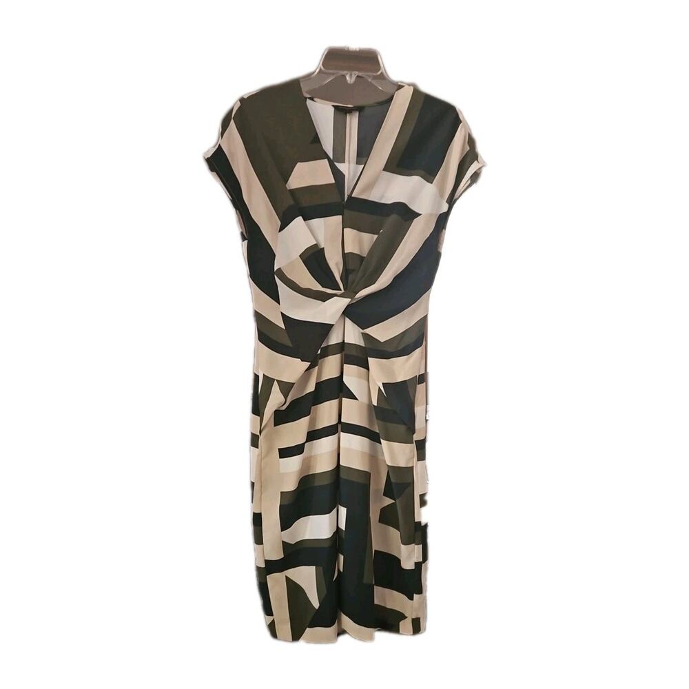 Banana Republic Dress Women's Size 8 Green Beige And Black Twist Front